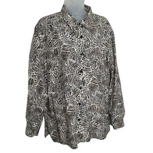 Anna and Frank Silk Cheetah Button Front Blouse XL Long Sleeve Animal Print